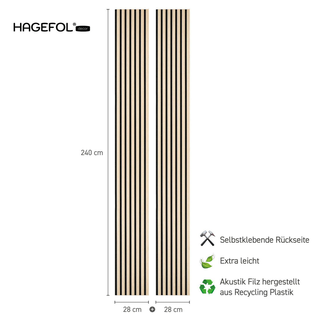 HAGEFOL® Akustikpaneele Lite, Selbstklebend, 240x56 cm, Eiche