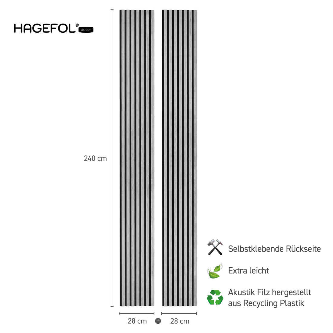 HAGEFOL® Akustikpaneele Lite, Selbstklebend, 240x56 cm, Grau