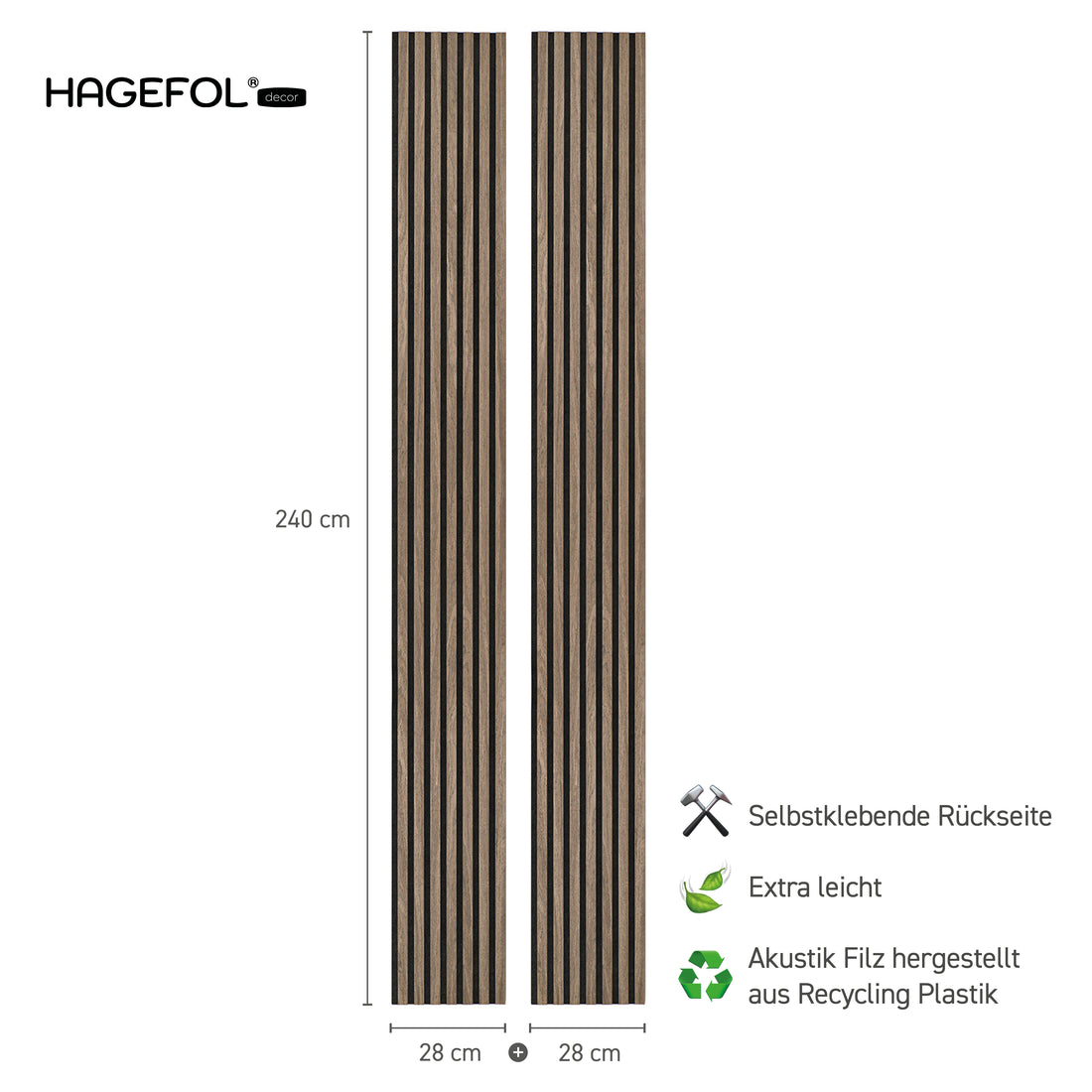 HAGEFOL® Akustikpaneele Lite, Selbstklebend, 240x56 cm, Walnuss