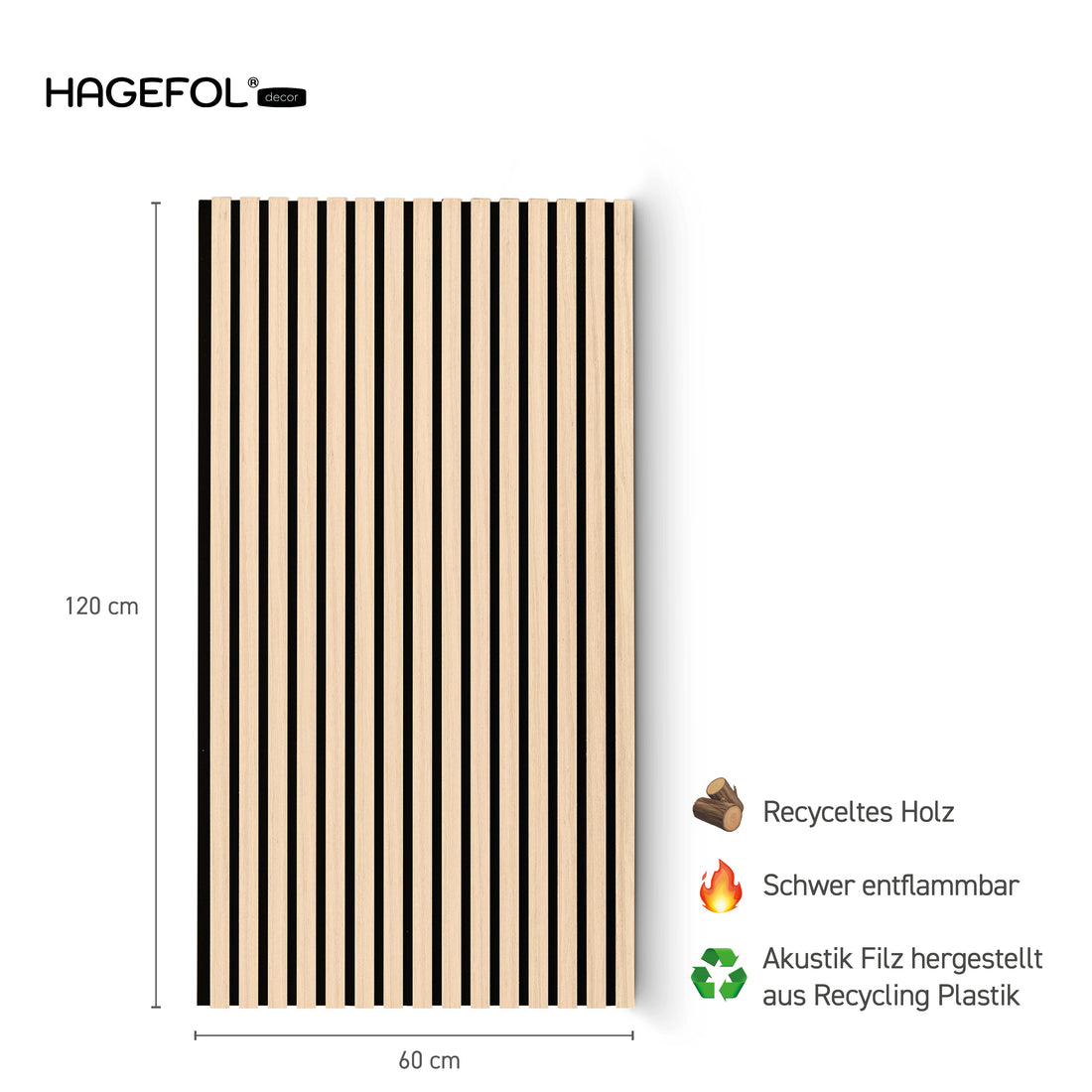 HAGEFOL® Akustikpaneele, 120x60 cm, Eiche, 2 Stück