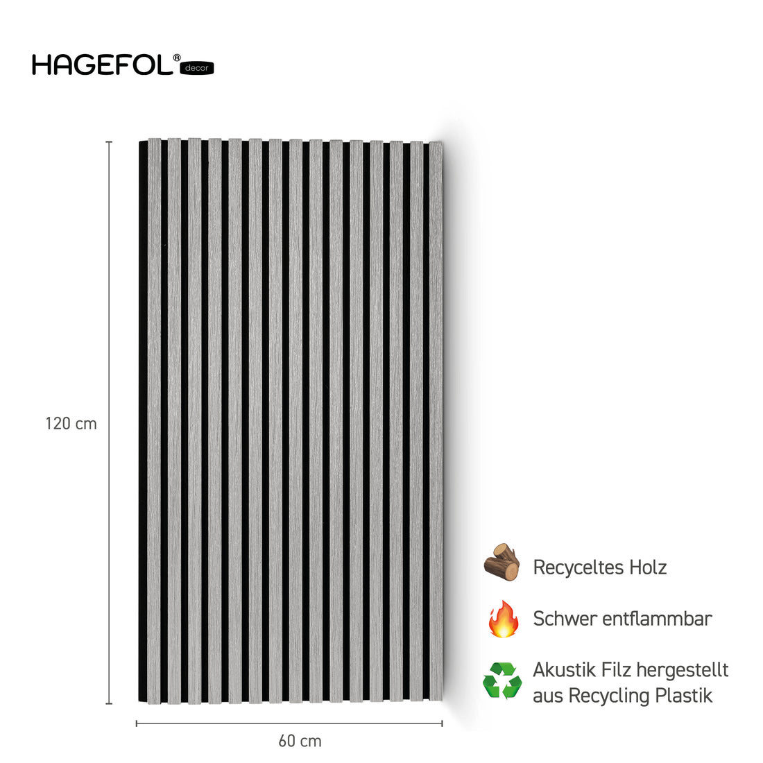 HAGEFOL® Akustikpaneele, 120x60 cm, Grau, 2 Stück