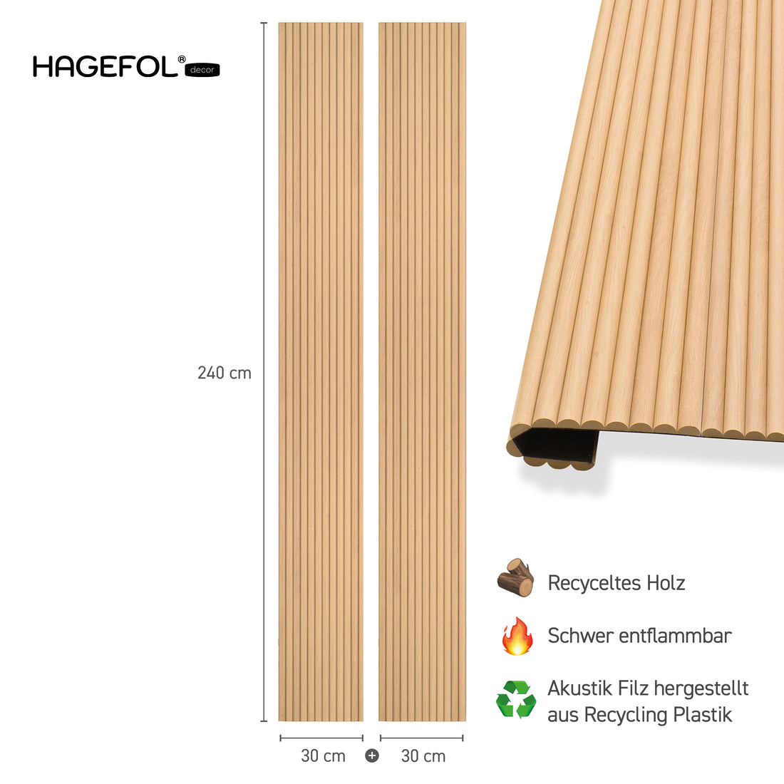 HAGEFOL® Akustikpaneele CurvedLine, 240x60 cm, Eiche