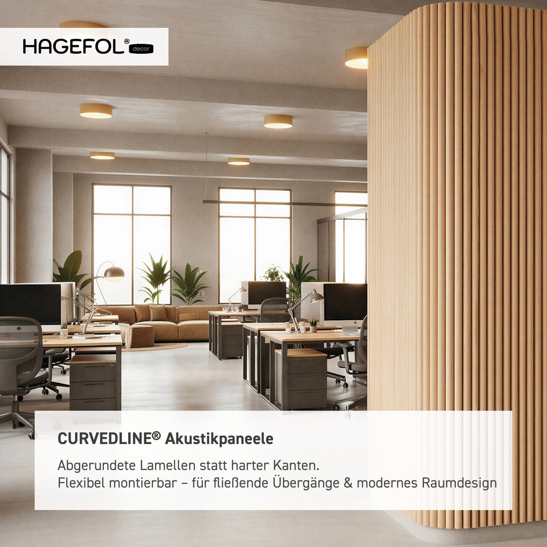 HAGEFOL® Akustikpaneele CurvedLine, 240x60 cm, Eiche