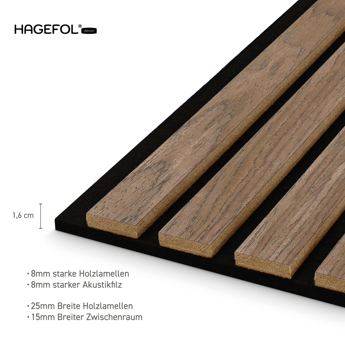 HAGEFOL® Akustikpaneele EasyFix, Selbstklebend, 240x56 cm, Walnuss